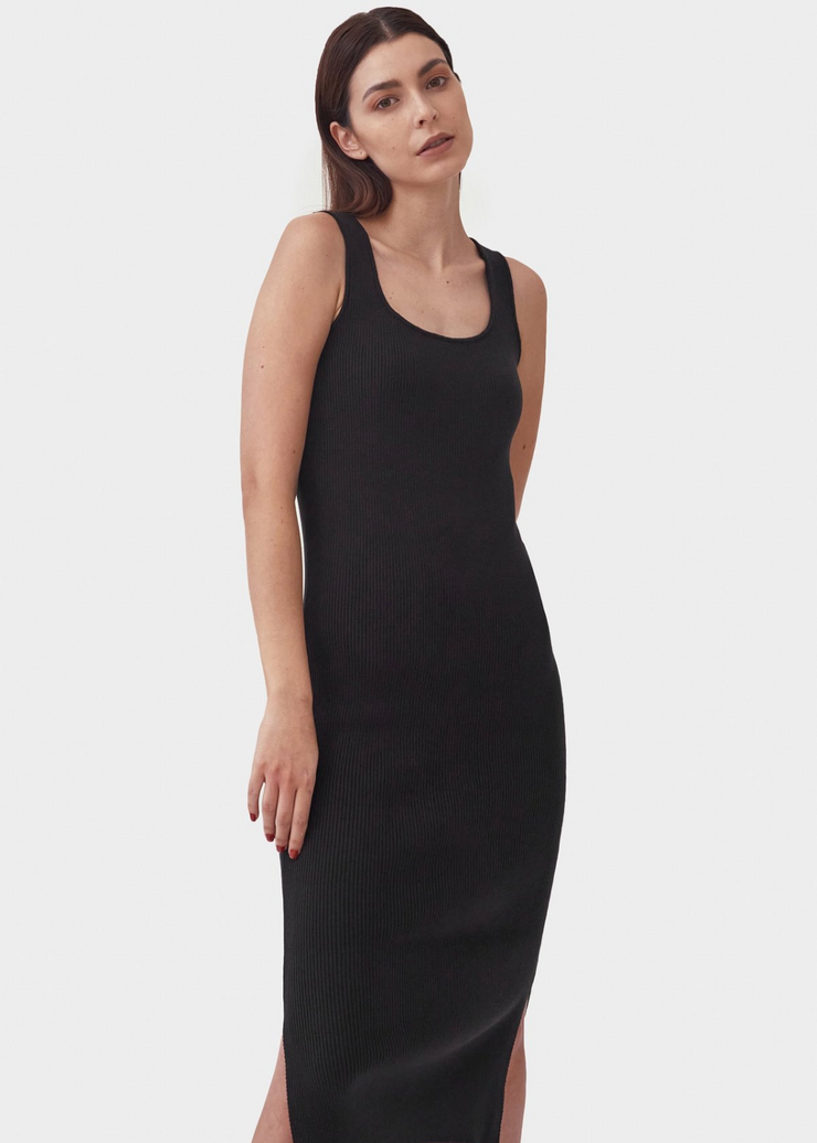 Knitted Scoop Neck Dress, Black by Mila Vert - Ethical