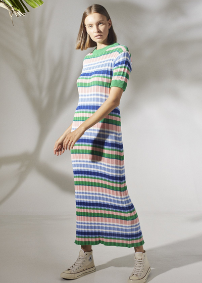 Wren Maxi Knit Dress, Retro Stripe Orchid Pink by Rue Stiic - Sustainable