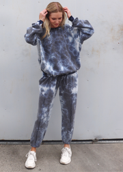 Plush Crewneck Pullover, Tie Dye Blue by People Of Leisure - Ethical 