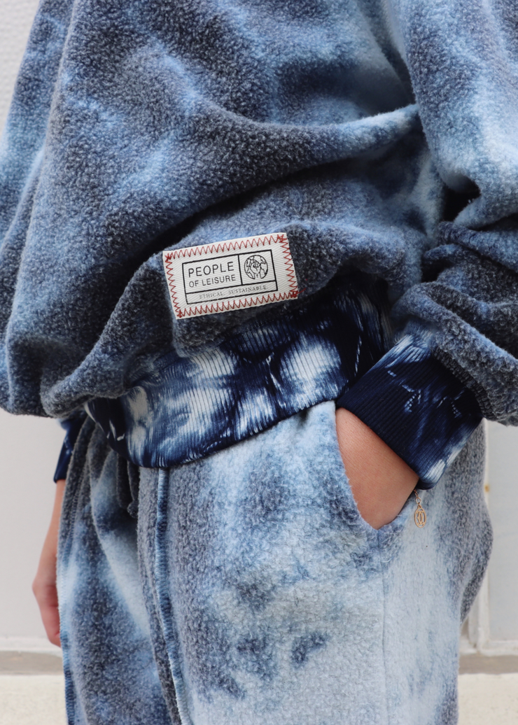 Plush Crewneck Pullover, Tie Dye Blue by People Of Leisure - Cruelty Free