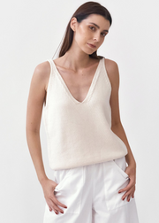 Knitted Strap Top, Cream by Mila Vert - Sustainable