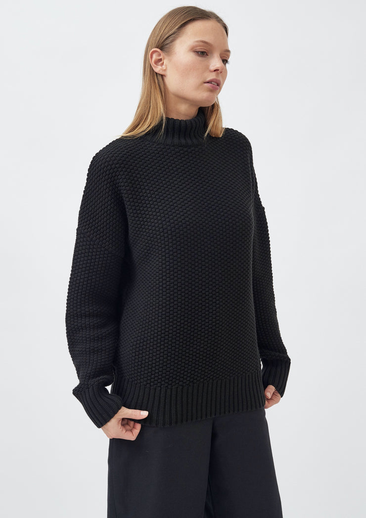Knitted Rice Cubes Pullover, Black by Mila Vert - Ethical 