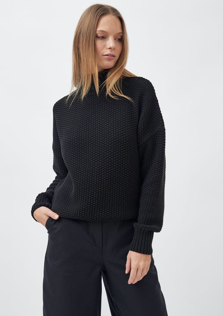 Knitted Rice Cubes Pullover, Black by Mila Vert - Sustainable