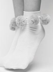 Ebba Pom Pom Socks, Ivory/Rose by Swedish Stockings - Eco Friendly