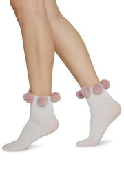 Ebba Pom Pom Socks, Ivory/Rose by Swedish Stockings - Sustainable