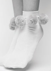 Ebba Pom Pom Socks, Ivory/Ivory by Swedish Stockings - Ethical