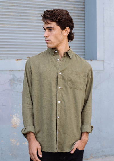 Newtown Shirt, Olive by Hemp Clothing Australia - Sustainable