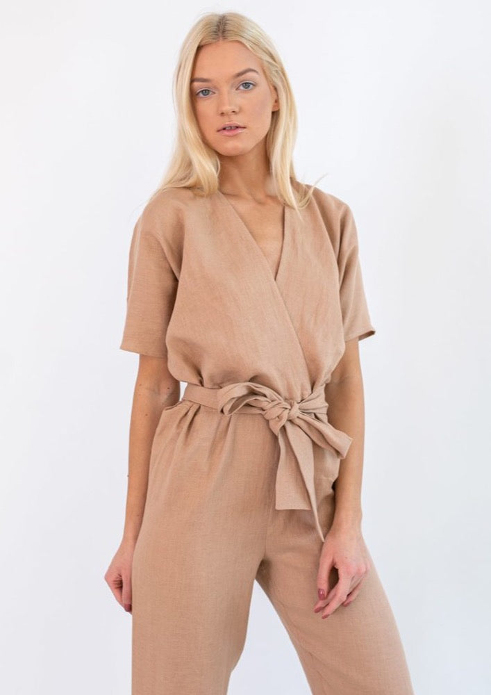 Aurora Linen Jumpsuit, Camel by Love And Confuse - Eco Conscious