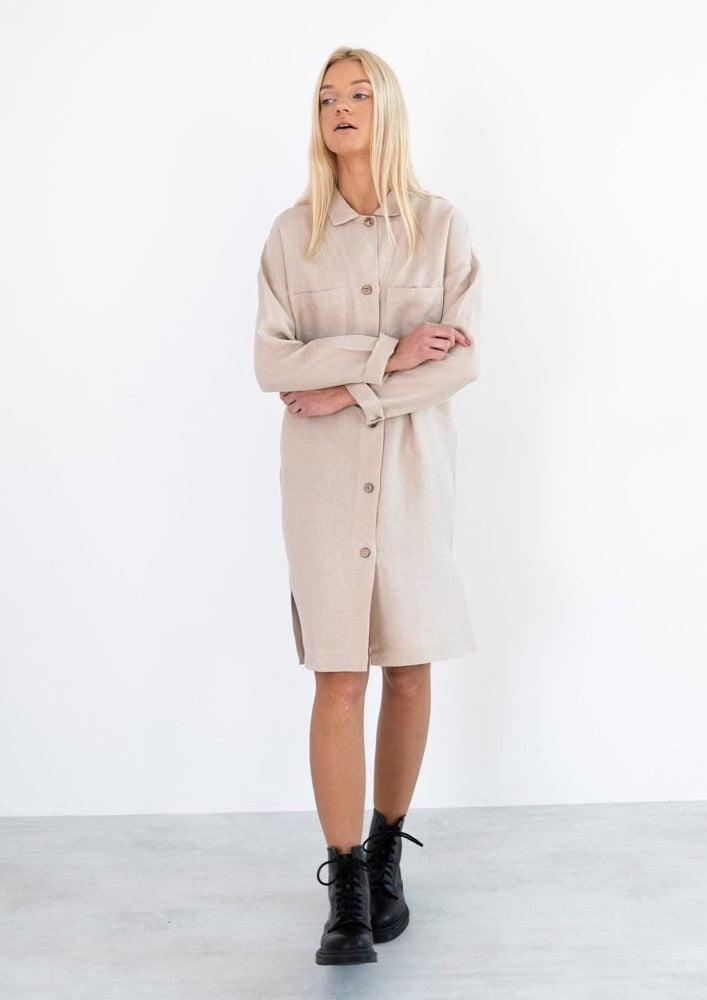 Iris Linen Shirt Dress, Beige by Love And Confuse - Eco Friendly 