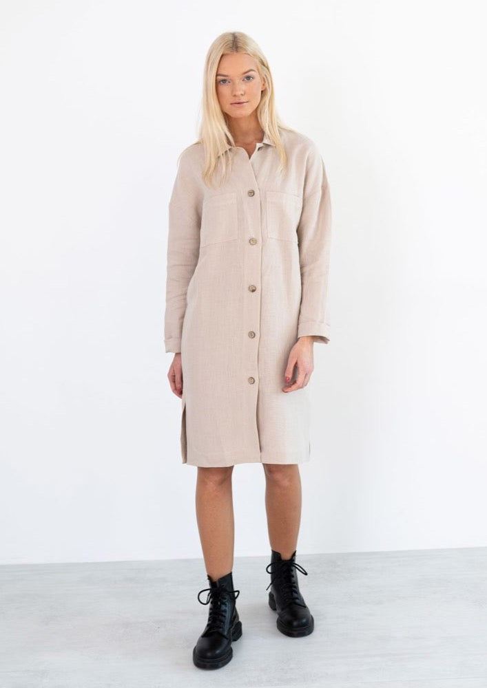 Iris Linen Shirt Dress, Beige by Love And Confuse - Eco Conscious 