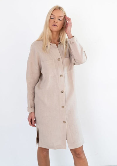 Iris Linen Shirt Dress, Beige by Love And Confuse - Sustainable