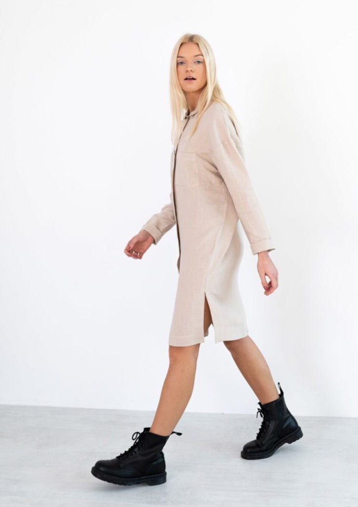 Iris Linen Shirt Dress, Beige by Love And Confuse - Fair Trade