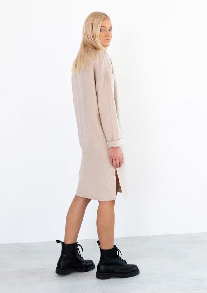 Iris Linen Shirt Dress, Beige by Love And Confuse - Carbon Neutral 