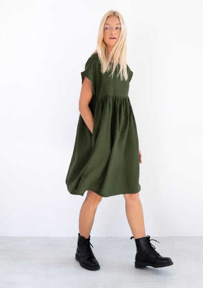 Poppy Linen Dress, Forest Green by Love and Confuse - Sustainable