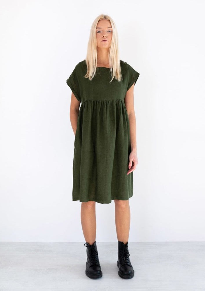 Poppy Linen Dress, Forest Green by Love and Confuse - Vegan