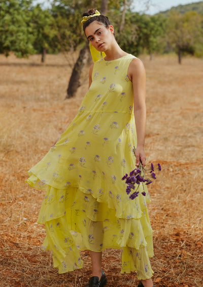 Lemon Lavender Tiered Dress, Yellow by Em & Shi - Sustainable