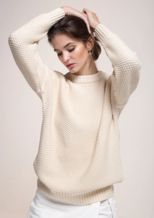 Knitted Rice Cubes Pullover, Cream by Mila Vert - Eco Conscious 