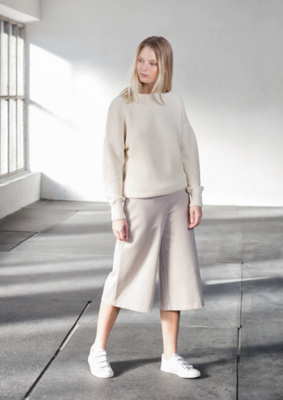 Knitted Rice Cubes Pullover, Cream by Mila Vert - Sustainable