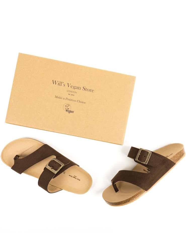 Two Strap Toe Peg Sandals, Dark Brown by Will&