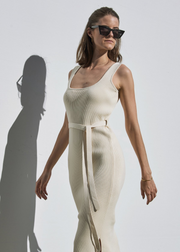 Knitted Scoop Neck Dress, Cream by Mila Vert - Ethical