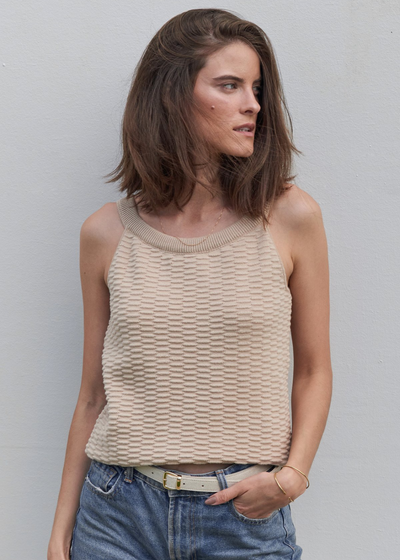 Knitted Relief Sleeveless Top, Sand by Mila Vert - Sustainable