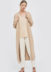 Knitted Relief Long Cardigan, Sand by Mila Vert - Sustainable