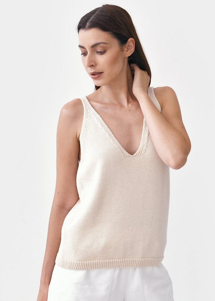 Knitted Strap Top, Cream by Mila Vert - Eco Friendly 
