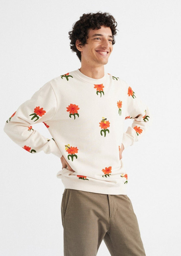 Carnations Sweatshirt, White by Thinking Mu - Sustainable