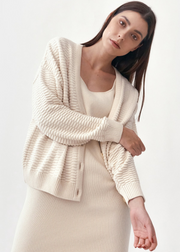 Knitted Relief Button-Down Cardigan, Cream by Mila Vert - Ethical
