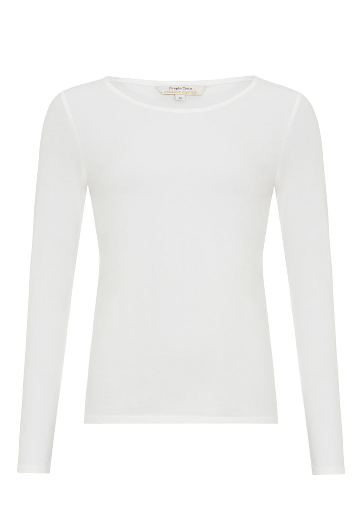 Fallon Long Sleeve Top, White by People Tree - Fair Trade
