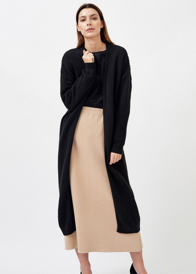 Knitted Relief Long Cardigan, Black by Mila Vert - Sustainable