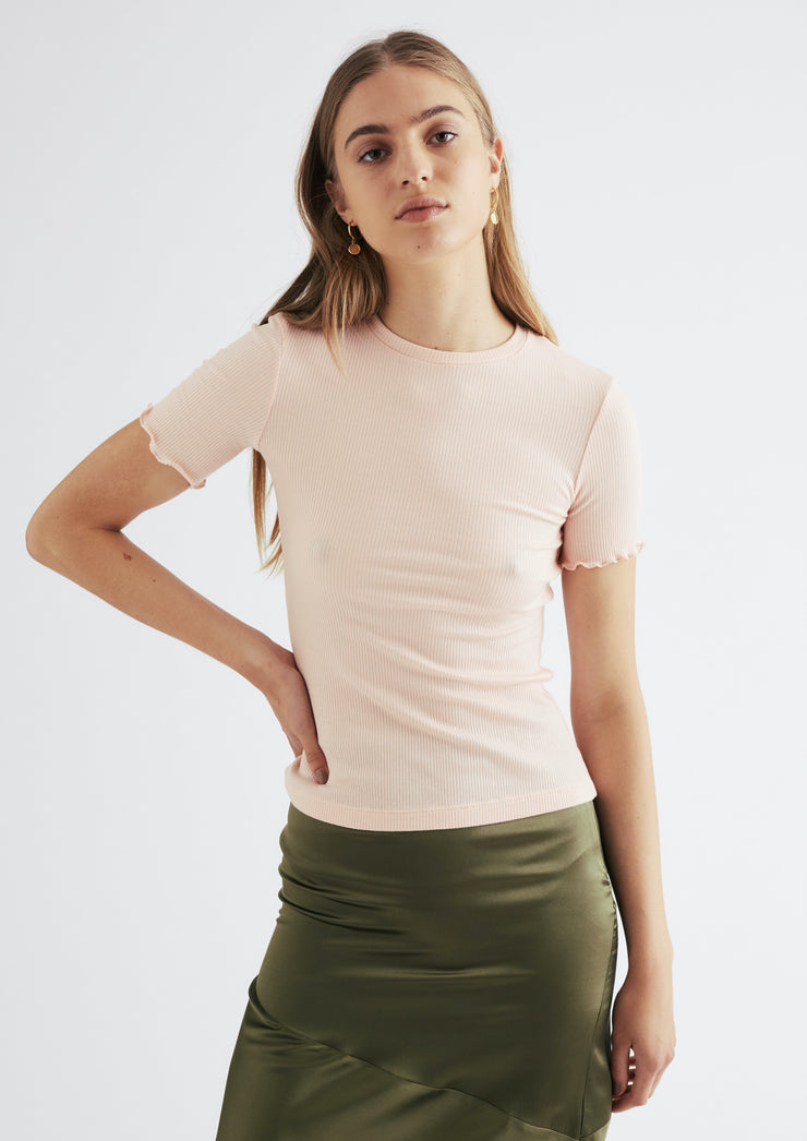 Nancy Ribbed Tee, Baby Pink by Jillian Boustred - Sustainable