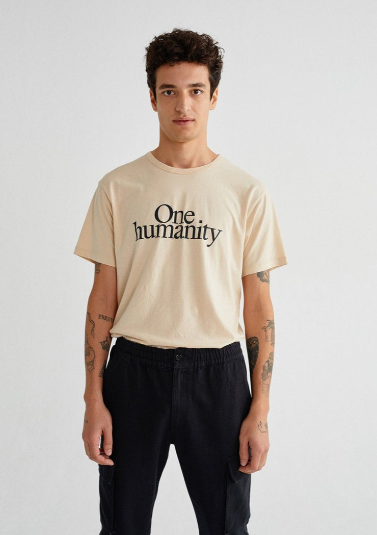 One Humanity T-Shirt Mens, Sand by Thinking Mu - Sustainable