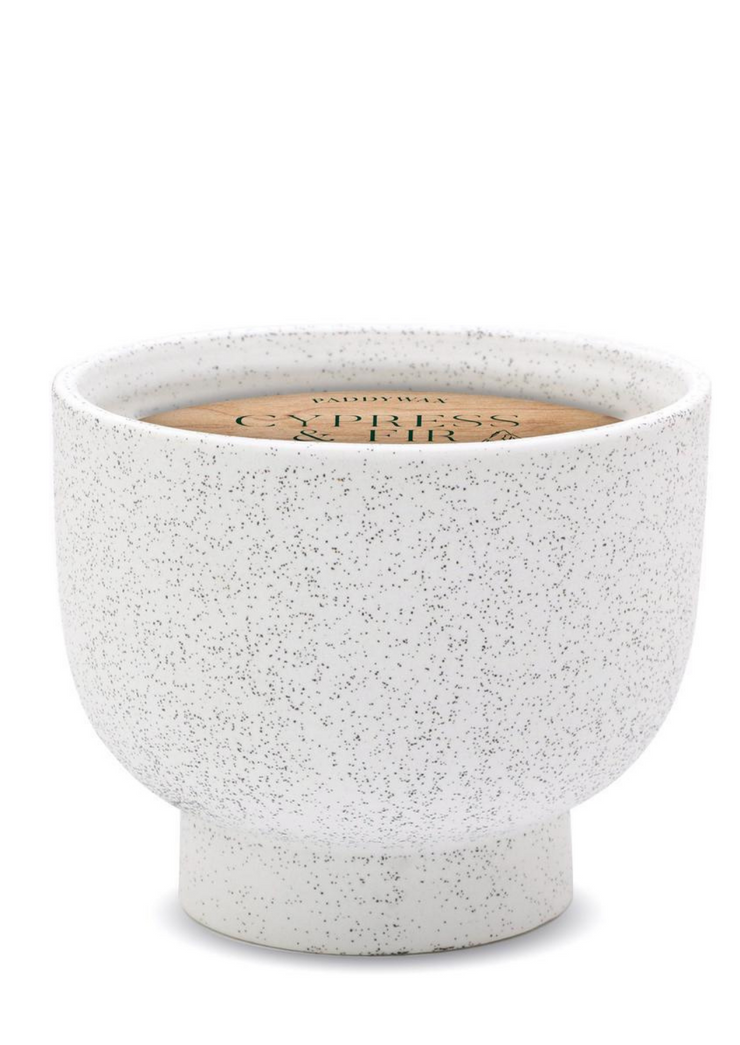 Ivory Speckled Footed Ceramic Bowl 14 OZ, Cypress Fir Holiday by Paddywax - Sustainable